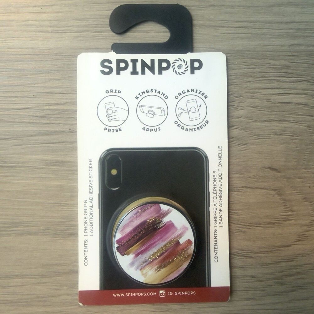 Spin Pop Phone Grip Kickstand Cable Organizer Pop Stand Pink Gold White Socket